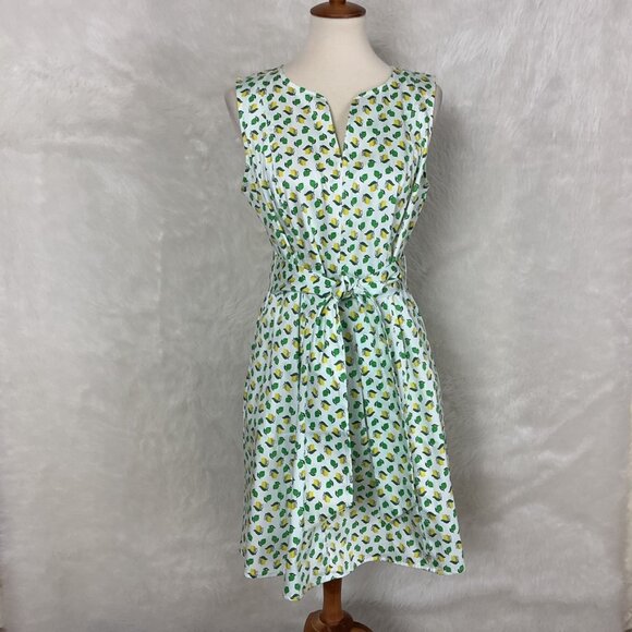 Boden Sleeveless Mischa Yellow Green Lemon Lime Citrus Belted Midi Dress NWT 10P - Picture 1 of 8